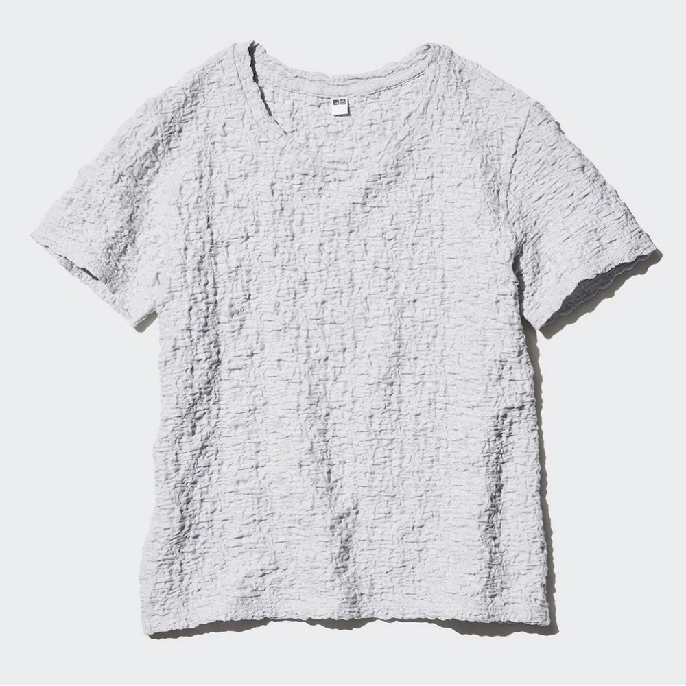 Uniqlo Shirred Short Sleeve T-Shirt in Light Grey - S